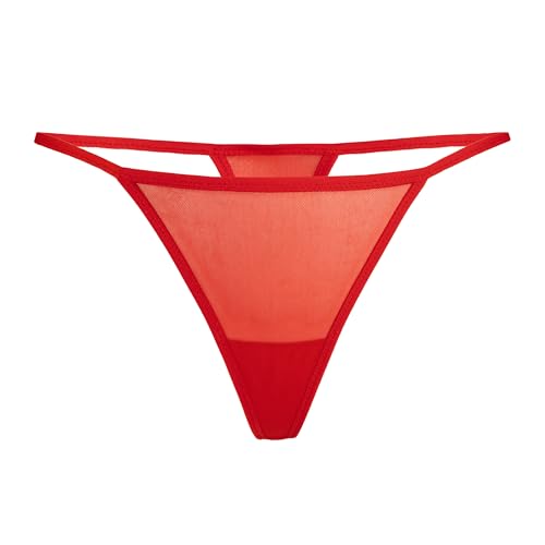 Teyli Damen Tanga String aus Mesh - String Damen Tanga String Damen - String Damen Tanga Dessous - Strings Damen Rot L/XL von Teyli