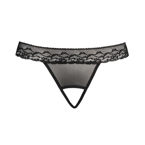 Teyli Damen Ouvert Tanga mit Loch im Schritt - Damen Tanga mit Loch - Höschen mit Offenem Schritt Schwarz - Slips im Schritt Offen - Unterwäsche Frauen mit Öffnung Schwarz L/XL von Teyli