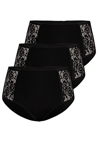 Teyli Unterwäsche Frauen Pantys Damen aus Hochwertiger Baumwolle - Slips Damen-Unterhosen Damen Unterwäsche - Frauen Unterwäsche Pantys Damen Slips mit Spitze Verziert 3er Pack Schwarz 3XL von Teyli