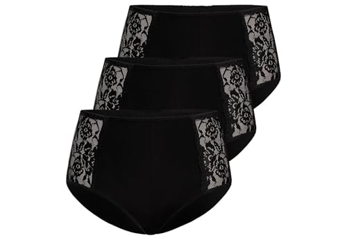 Teyli Slip Damen 3er Pack Baumwolle - Bikinis & Taillenslips für Damen - Slip Baumwolle Frauen- Women Slips mit Spitze Verziert Schwarz 3XL von Teyli