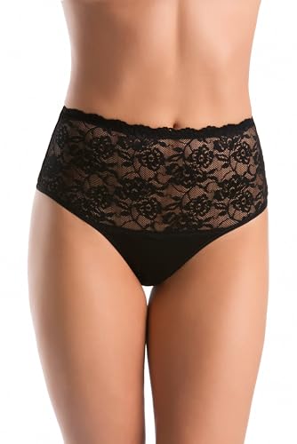 Teyli Unterwäsche Frauen Pantys Damen - Slips Damen-Unterhosen Damen Unterwäsche - Frauen Unterwäsche Baumwolle mit Spitze Blumenmotiv Schwarz XXL von Teyli