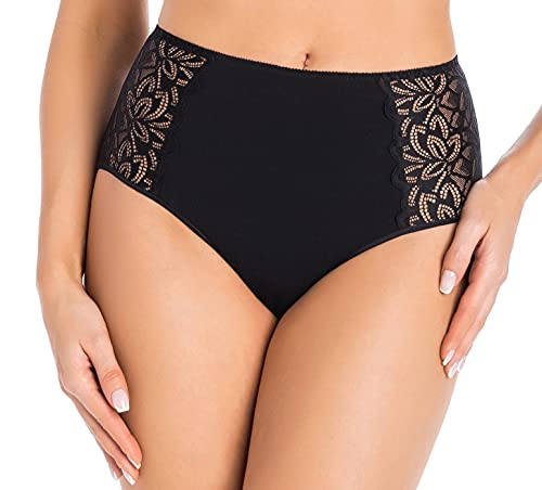 Teyli Unterwäsche Frauen Pantys Damen mit Hoher Taille - Slips Damen-Unterhosen Damen Unterwäsche Eco Exclusive - Frauen Unterwäsche Pantys Damen Slips mit Spitze verziert Schwarz L von Teyli