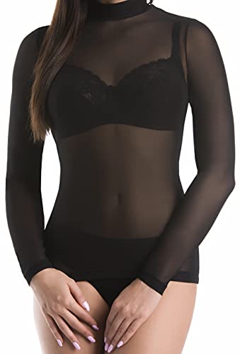 Teyli Mesh Body Damen Mesh Body Transparent Damen - Netzstoff Oberteil Damen Transparent Body Mesh - Netzoberteile Body Langarm Damen Durchsichtig Schwarz M von Teyli