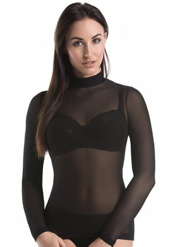 Teyli Transparente Bluse Langarm - Transparente Rollkragenpullover - Mesh Oberteil Damen mit Stehkragen - Durchsichtiges Oberteil Damen Netz - Mesh Top - Durchsichtige Bluse Women Schwarz 3XL von Teyli