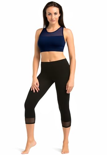 Teyli Leggings Damen mit Mesh am Bein - Leggins 3/4 Damen Baumwolle - 3/4 Leggings Damen mit Hoher Taille - Yogahose Damen 3/4 - Leggings Damen 3/4 Schwarz S von Teyli