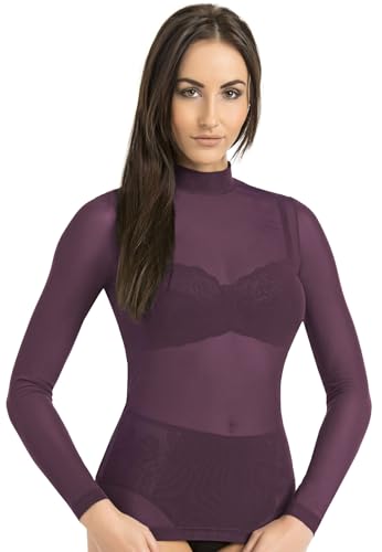 Teyli Mesh Body Damen Mesh Body Transparent Damen - Netzstoff Oberteil Damen Transparent Body Mesh - Netzoberteile Body Langarm Damen Durchsichtig Violett XL von Teyli