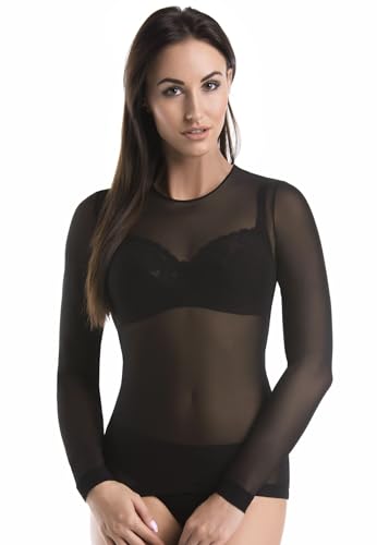 Teyli Transparente Blusen Langarm - Mesh Oberteil Damen mit Rundhalsausschnitt - Durchsichtiges Oberteil Damen - Netz Bluse Frauen - Durchsichtige Top - Netzoberteil für Frauen Schwarz 3XL von Teyli