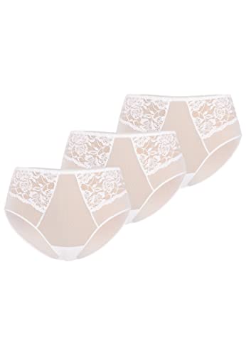Teyli Slip Damen 3er Pack aus Transparentem Mesh mit Spitze - Bikinis & Taillenslips für Damen - Taillenslip Damen mit Baumwollfutter Weiß 2XL von Teyli