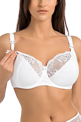 Teyli Damen Still BH - BH Bügel - BH Grosse Grössen Umstandskleidung mit Spitze - Still BH Große Brüste - Damen-BHS Stillen Weiß 75G von Teyli