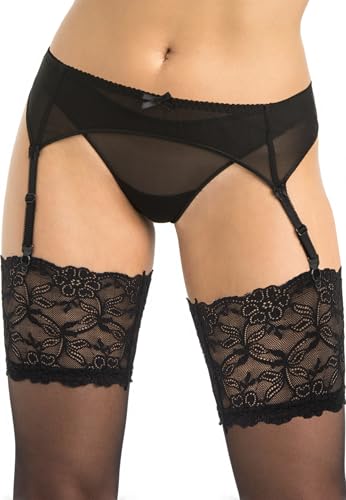 Teyli Strumpfhalter Damen - Strumpfgürtel für Damen aus Mesh - Strapsgürtel im Klassischen Schnitt - Garter Suspender Belt Schwarz L von Teyli