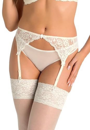 Teyli Strapsgürtel im Klassischen Schnitt - Strumpfhalter Damen - Garter Suspender Belt - Strumpfgürtel für Damen aus Spitze - Sehen Toll aus mit Garter Belt Stockings Beige XS von Teyli