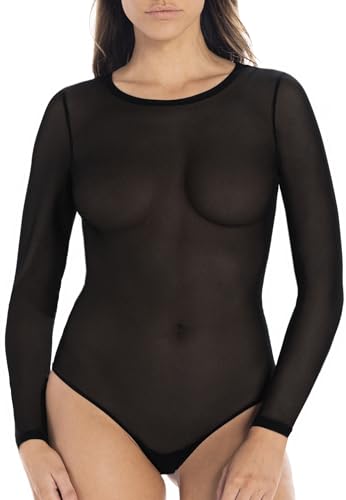 Teyli String Bodys Damen women aus Hochwertigem Material - Langarm Body Damen - Stringbody für Frauen mit Baumwolle gefüttert Schwarz S von Teyli