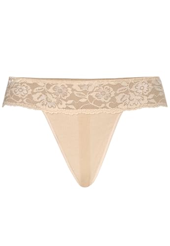 Teyli String Tanga Damen mit zarter Spitze verziert - Strings & Tangas für Damen aus Transparentem Mesh - Tanger (DE/NL/SE/PL, Alphanumerisch, XS, Regular, Petite, Beige) von Teyli