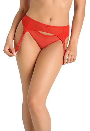 Teyli Strumpfhalter Damen - Strumpfgürtel für Damen aus Mesh - Strapsgürtel im Klassischen Schnitt - Garter Suspender Belt Rot M von Teyli