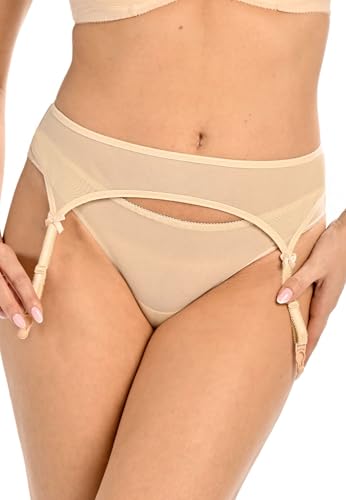 Teyli Strumpfhalter Damen - Strumpfgürtel für Damen aus Mesh - Strapsgürtel im Klassischen Schnitt - Sehen toll aus mit Garter Belt Stockings - Garter Suspender Belt (Beige, L) von Teyli