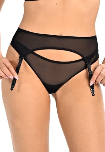 Teyli Strumpfhalter Damen - Strumpfgürtel für Damen aus Mesh - Strapsgürtel im Klassischen Schnitt - Sehen toll aus mit Garter Belt Stockings - Garter Suspender Belt (Schwarz, XS) von Teyli