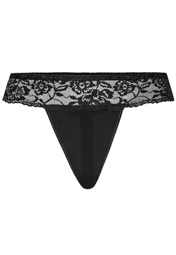 Teyli String Tanga Damen mit zarter Spitze verziert - Strings & Tangas für Damen aus Transparentem Mesh - Tanger (DE/NL/SE/PL, Alphanumerisch, XXL, Große Größen, Regular, Schwarz) von Teyli