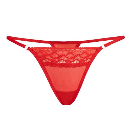 Teyli Damen Tanga String aus Spitze mit Streifen - String Tanga Damen String Damen - String Tanga Damen Dessous - Strings Damen Rot L/XL von Teyli