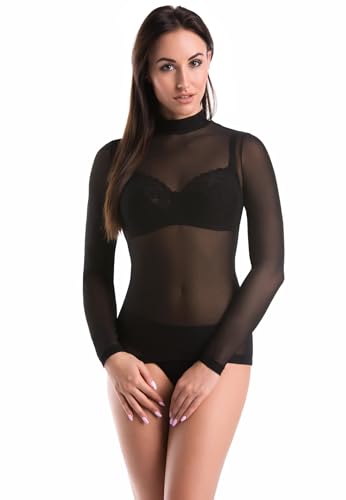 Teyli Transparente Bluse Langarm - Transparente Rollkragenpullover - Mesh Oberteil Damen mit Stehkragen - Durchsichtiges Oberteil Damen Netz - Mesh Top - Durchsichtige Bluse Damen Schwarz L Teyli Transparente Bluse Langarm - Transparente Rollkragenpullover - Mesh Oberteil Damen mit Stehkragen - Durchsichtiges Oberteil Damen Netz - Mesh Top - Durchsichtige Bluse Damen Schwarz L von Teyli