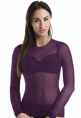 Teyli Transparente Blusen Langarm - Mesh Oberteil Damen mit Rundhalsausschnitt - Durchsichtiges Oberteil Damen - Netz Bluse Frauen - Durchsichtige Top - Netzoberteil für Frauen Violett XS von Teyli