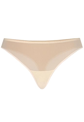 Teyli Damen String Slip – Bequeme Damenunterwäsche aus Mesh – String für Glatte Silhouette unter Kleidung - Strings & Tangas für Damen aus Transparentem Mesh Beige XL von Teyli