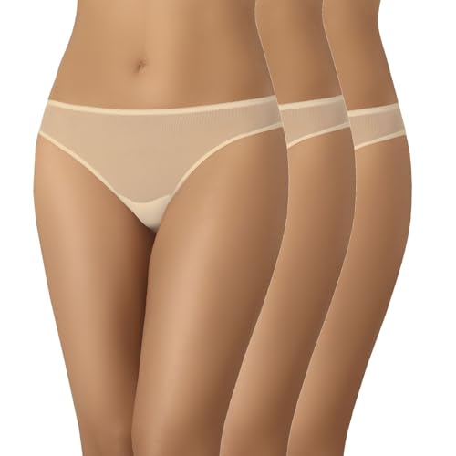 Teyli Dreierpack Unterwäsche Frauen - Elegante Netz Slips - Unterwäsche - Unterwäsche Pantys Damen Slips 3er Pack Beige M von Teyli