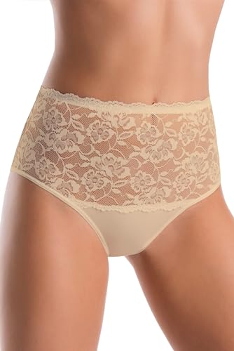 Teyli Unterwäsche Frauen Pantys Damen - Slips Damen-Unterhosen Damen Unterwäsche - Frauen Unterwäsche Baumwolle mit Spitze Blumenmotiv Beige 4XL von Teyli