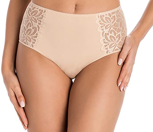 Teyli Unterwäsche Frauen Pantys Damen mit Hoher Taille - Slips Damen-Unterhosen Damen Unterwäsche Eco Exclusive - Frauen Unterwäsche Pantys Damen Slips mit Spitze verziert Beige 3XL von Teyli