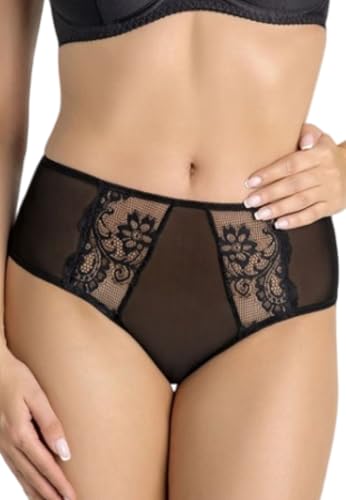 Teyli Bikinis & Taillenslips für Damen - Unterwäsche Frauen Pantys Damen mit Mesh - Netzhöschen mit Spitzeneinsätzen mit Blumenmotiv Schwarz 3XL von Teyli
