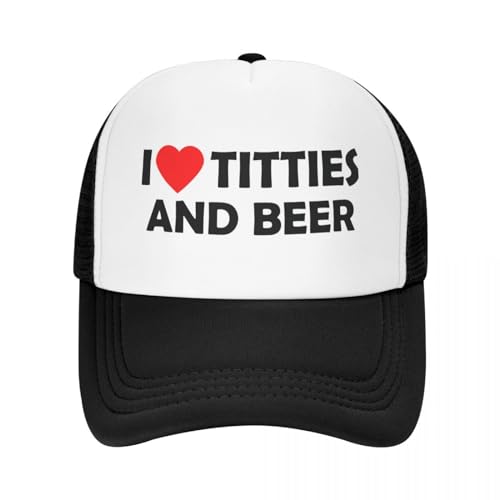 Baseballkappe Snapback Sonnenhut Cool I Heart Titties and Beer Trucker Hat für Männer Frauen Individuell verstellbare Baseballkappe für Erwachsene Outdoor Hip Hop Geburtstagsgeschenk von TeysHa