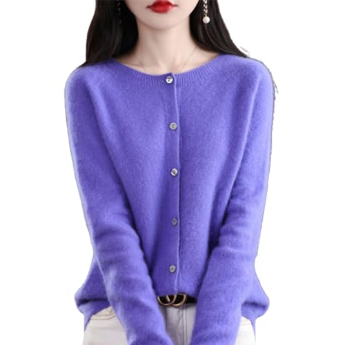 TeysHa Kaschmir-Cardigan für Damen, Wollpullover mit Rundhalsausschnitt, Knopfleiste und Langen Ärmeln (Blue-Violet,Medium) von TeysHa