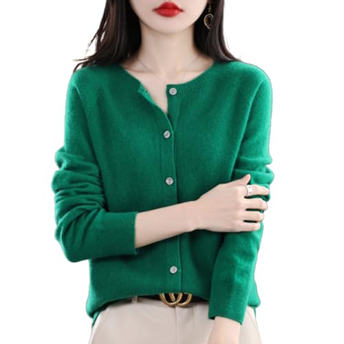 TeysHa Kaschmir-Cardigan für Damen, Wollpullover mit Rundhalsausschnitt, Knopfleiste und Langen Ärmeln (Green,Large) von TeysHa