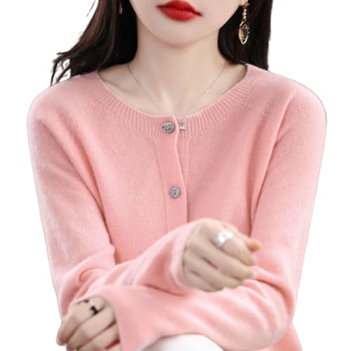 TeysHa Kaschmir-Cardigan für Damen, Wollpullover mit Rundhalsausschnitt, Knopfleiste und Langen Ärmeln (Light pink,Large) von TeysHa