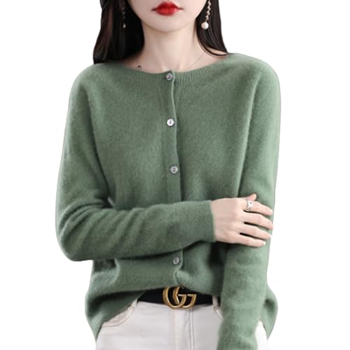 TeysHa Kaschmir-Cardigan für Damen, Wollpullover mit Rundhalsausschnitt, Knopfleiste und Langen Ärmeln (Pine Green,XX-Large) von TeysHa