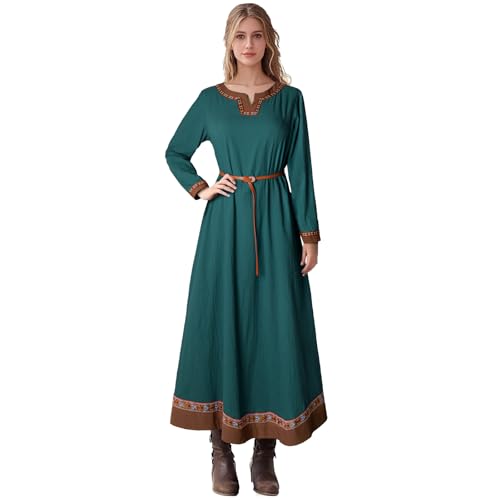 Teyujosem Damen Mittelalter Wikinger Kleid Renaissance Bauer Leinen Unterkleid, Z3784gn, 3X-Groß von Teyujosem
