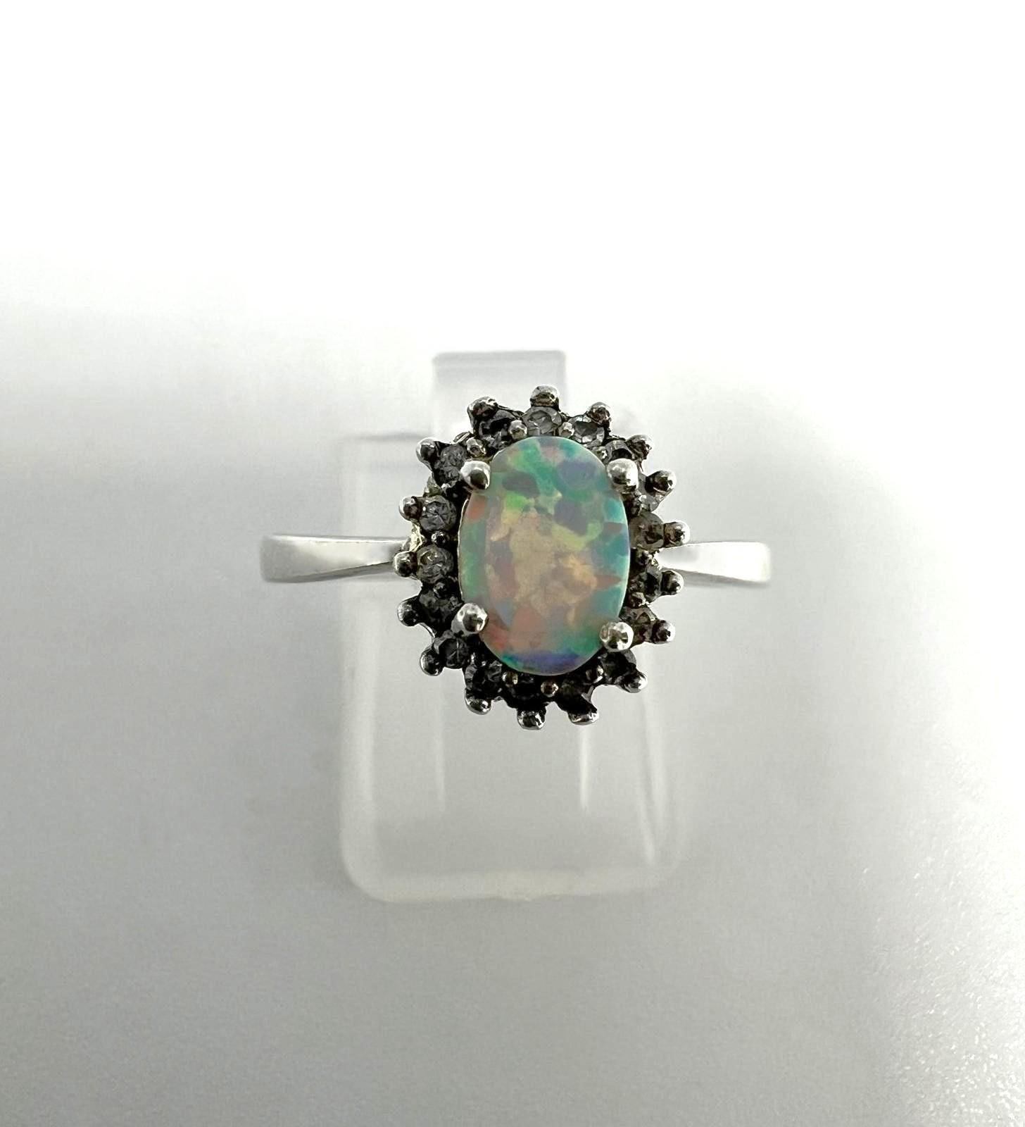 925Er Silberring Mit Opal & Zirkonia - Ovaler Cabochon Größe Eu 60/Us 8, 5 von TezsahShop