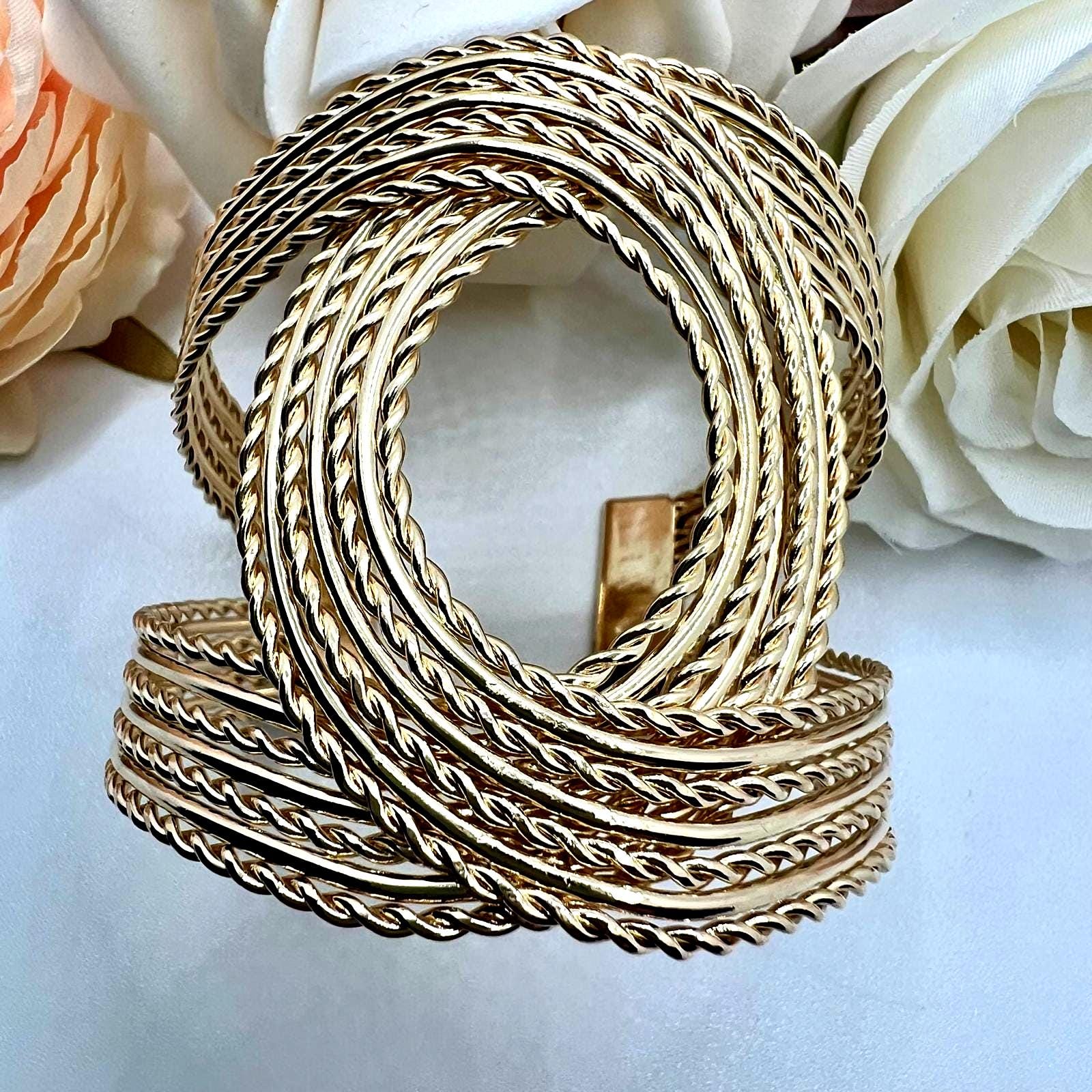 Boho Still Filigran Armband 14 Karat Vergoldet Breite Vergoldete Armspange von TezsahShop