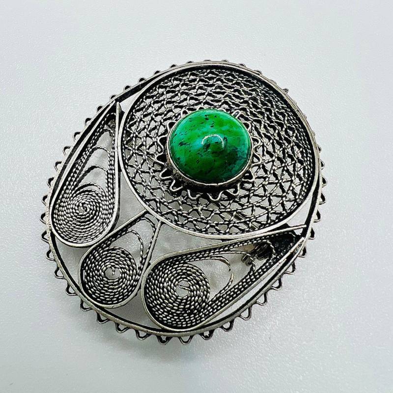 Brosche Anhänger Sterling Silber Mit Jade Edelstein Vintage Filigran Brosche Anhänger Sterling Silber Mit Jade Edelstein Vintage Filigran von TezsahShop
