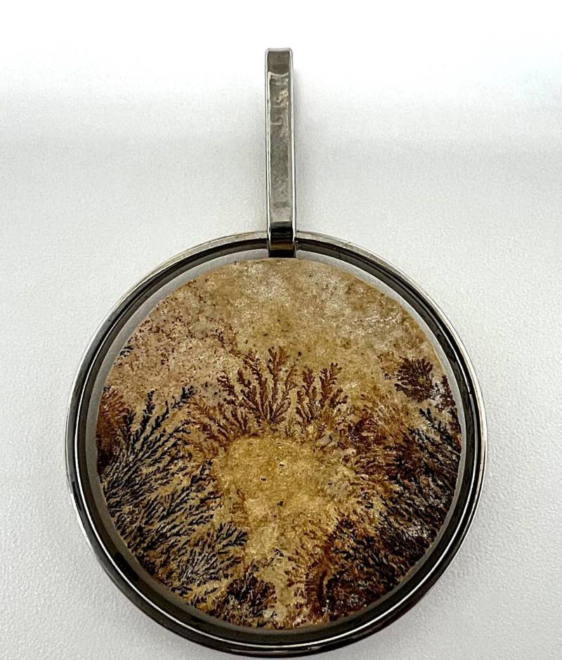 Dendriten Anhänger Altmühltal Stein Fossil Look Edelstahl Pendant Vintage Stone von TezsahShop