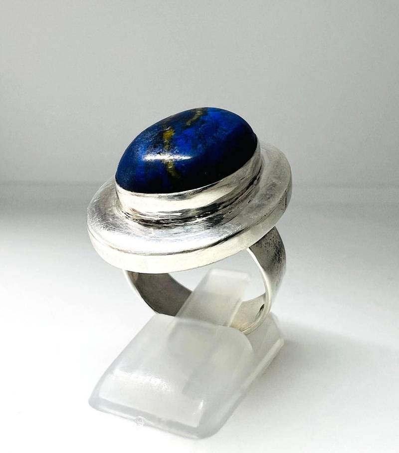 Massiver 925 Silberring Mit Lapis Lazuli - Vintage Größe 9 | Ø 19 Mm Handarbeit Unikat von TezsahShop