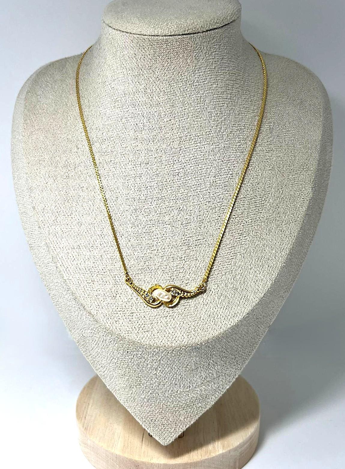 Original Vintage Vergoldete Kette - Infinity/Schleife, Süßwasserperle 40-45 cm von TezsahShop