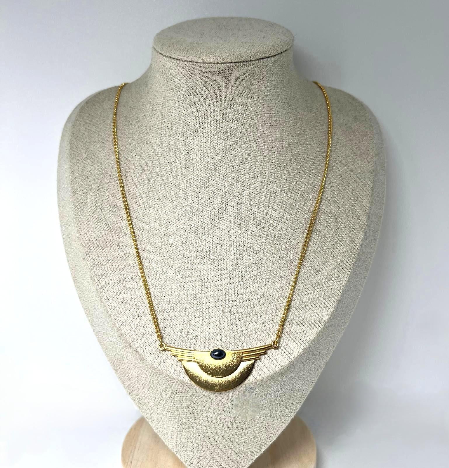 Vintage Art Deco Kette Goldfarben Mit Hämatit-Cabochon 45 cm Nickelfrei von TezsahShop