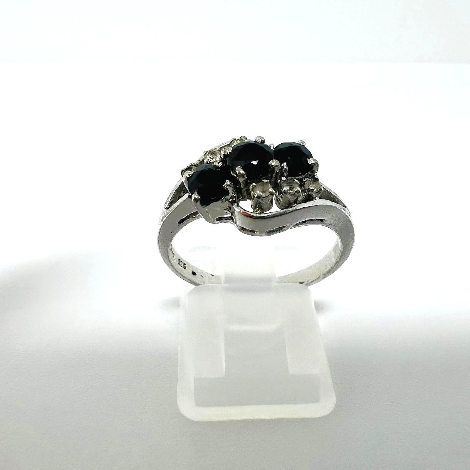 Vintage Cocktail-Ring 925Er Silber Onyx & Zirkonia, Größe Eu 60 Us 9 von TezsahShop