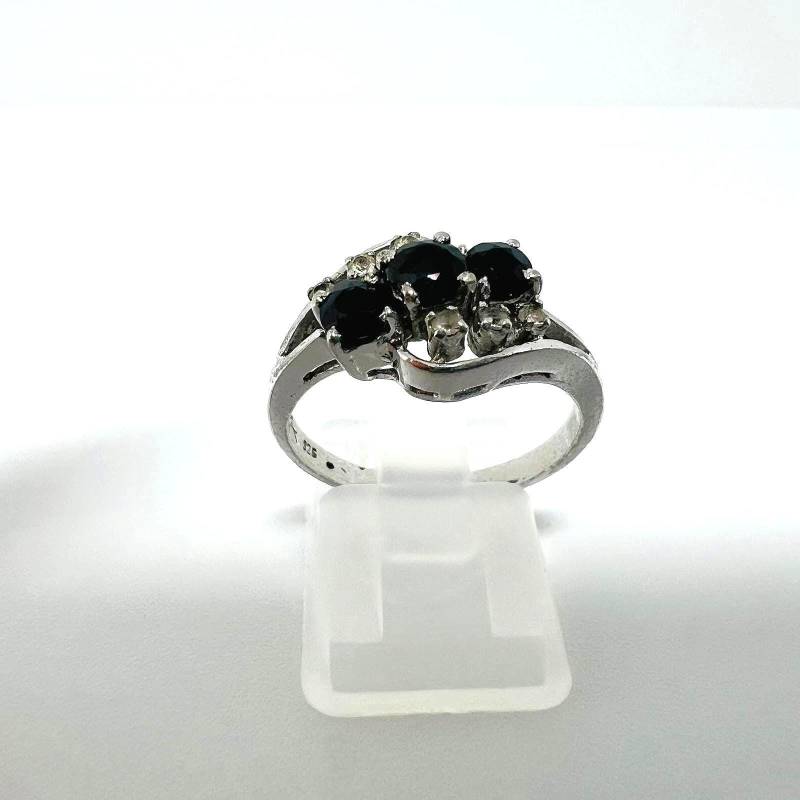 Vintage Cocktail-Ring 925Er Silber Onyx & Zirkonia, Größe Eu 60 Us 9 von TezsahShop