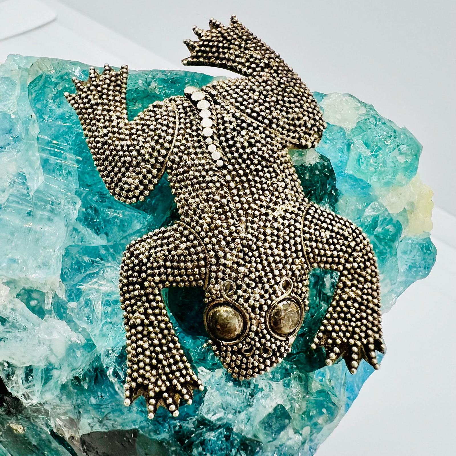 Vintage Frosch Brosche Aus 925 Sterling Silber Exquisites Schmuckstück von TezsahShop