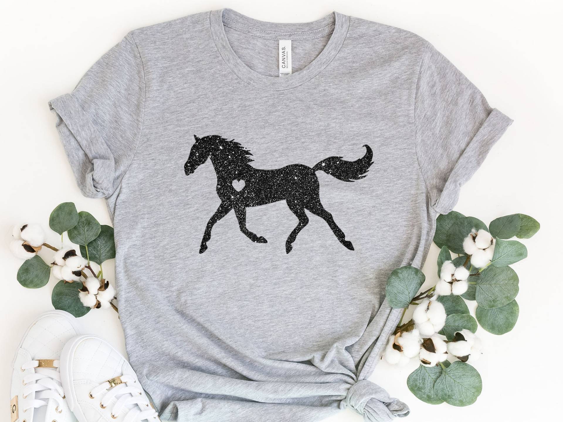 Pferd Glitzer Shirt, Pferdeliebhaber Kinder Mädchen Geschenk, Bauern Reiter T Shirt von TezzDesign