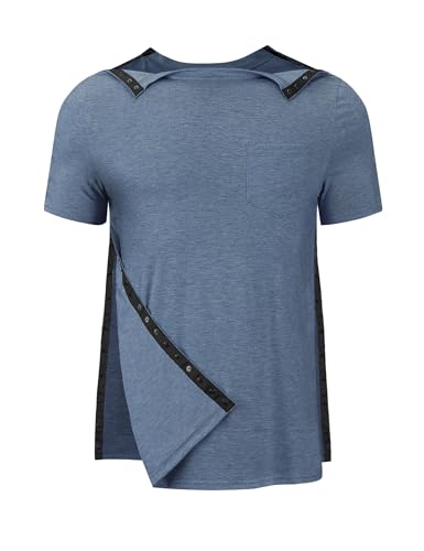 Tfovorlein Herren-Hemden, nach Schultern, Operationen, zum Abreißen, kurze Ärmel, offene Seite, Druckknopfverschluss, Dialyse, Chemo-Kleidung, Tiefes Blau, XL Tfovorlein Herren-Hemden, nach Schultern, Operationen, zum Abreißen, kurze Ärmel, offene Seite, Druckknopfverschluss, Dialyse, Chemo-Kleidung, Tiefes Blau, XL von Tfovorlein