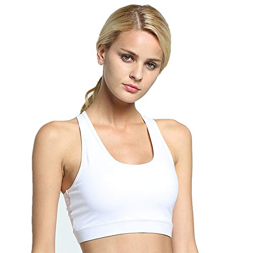 Damen Sport-BH mit Handytasche, nahtlos, drahtlos, Workout-Top, Weste - Weiß - Medium von Tfscloin