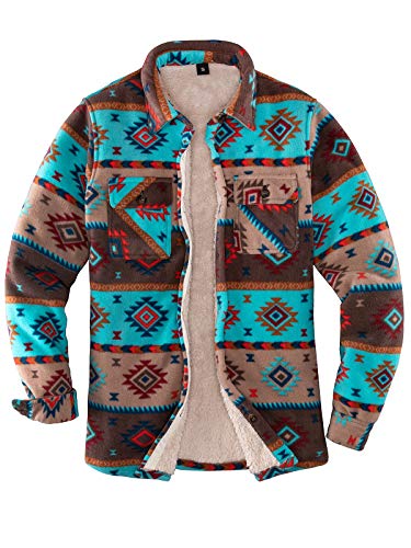 ThCreasa Damen Sherpa-Fleece-gefüttertes Flanellhemd Jacke Warm Knopfleiste Plaid Hemd Jac (Sherpa-Fleece), Desert Eye, L von ThCreasa