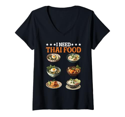 Damen I Need Thai Food Würziger Verlangen -Reisender -Tourist - T-Shirt mit V-Ausschnitt Damen I Need Thai Food Würziger Verlangen -Reisender -Tourist - T-Shirt mit V-Ausschnitt von Thai Tourist Crave Adventure